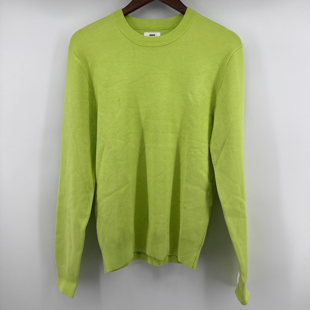 Mode of One Mens Boxy Sweater Acid Green Crew Neck Rayon Blend 100187449MN S